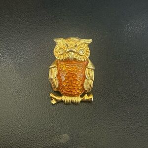 Gold and Orange Owl Brooch